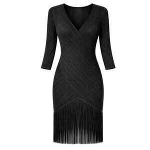 Vitage Joy Stevens Old Hollywood Glam Fringe Dress Womens Size 10 Mob Wife Chic